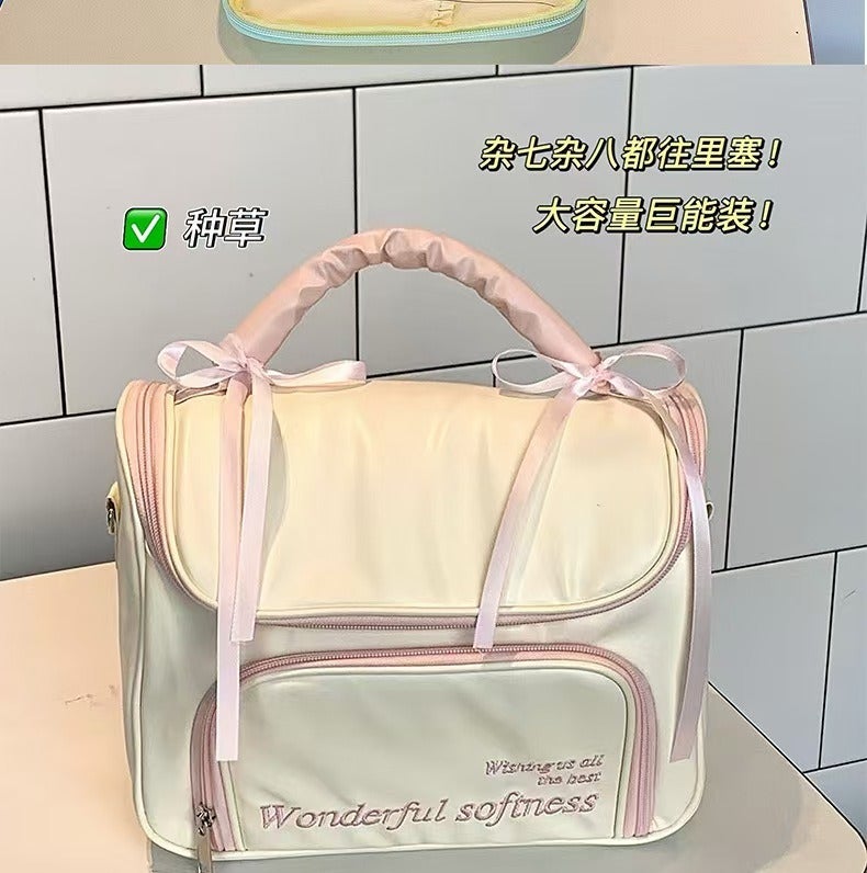 Girly Heart Bow Cosmetic Bag Large Capacity Portable Handbag Cosmetic Storage Waterproof Toiletries Bag - Image 4